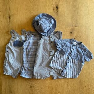Carter's Just One‎ You Baby Blue Rompers (3) Shirt (1) and Hat Size 9 mos